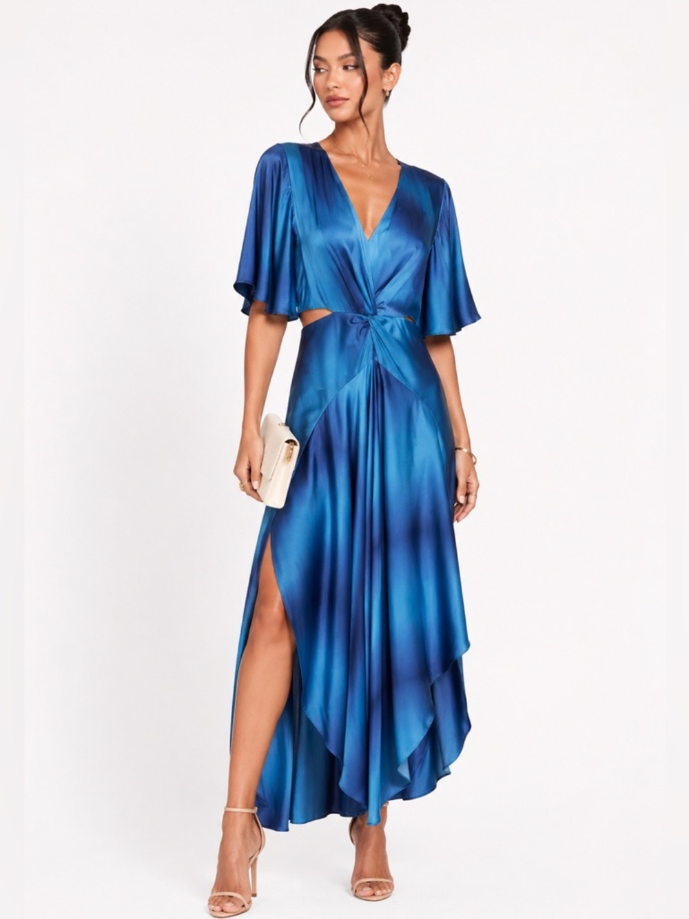 Maje Blue Ombre Silk Blend Midi Dress Size 38 NWT